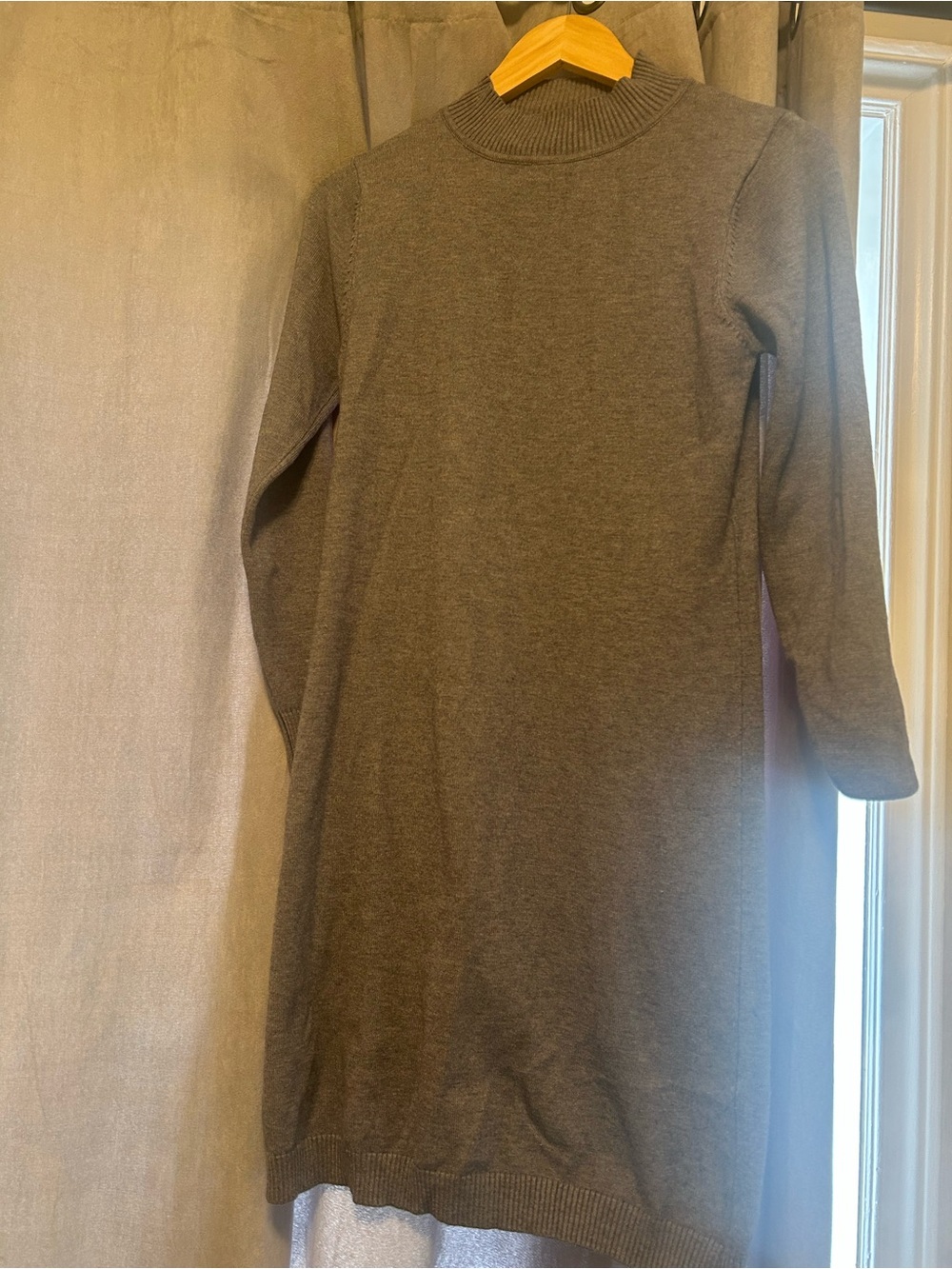 Rib Neck Long Sleeve Knit Dress - Olive Gray